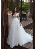 Long Sleeve Ivory Lace Tulle Beaded Wedding Dress